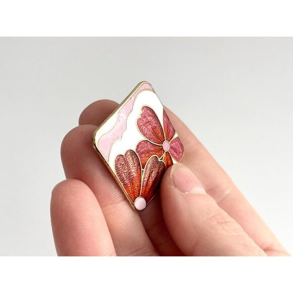 Enameled Pink & Orange Gold Toned Floral Vintage Costume Jewelry Brooch - Picture 8 of 8